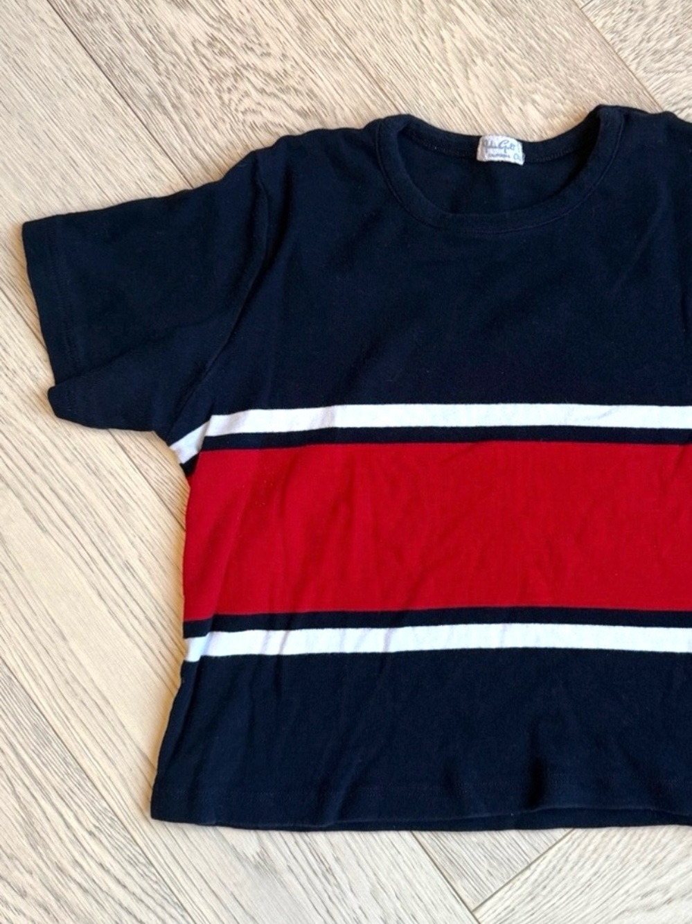 John Galt Brandy Melville Navy and Red and White Striped Crop Top T Shirt